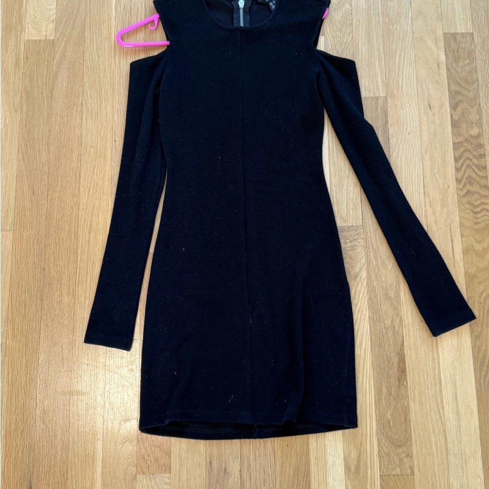 Black Cold Shoulder Long Sleeve Bodycon Mini Dress Small Bloomingdale’s - Picture 3 of 5
